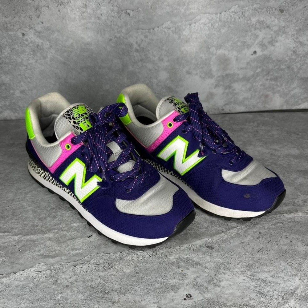 Women's New Balance 574 Purple Neon Green Pink Athletic Sneakers Shoes Size 7.5 - Picture 5 of 8